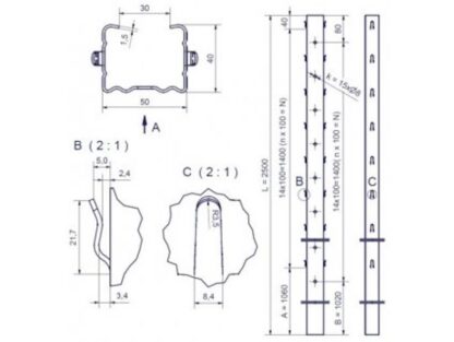 ZOBOR sloupek vinohradnický řadový 50x40x1,50x2500 mm / standardní háček - Image 2