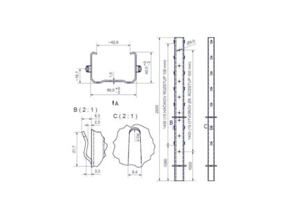 DUNAJ sloupek vinohradnický řadový 60x40x1,50x2500 mm / standardní háček - Image 2